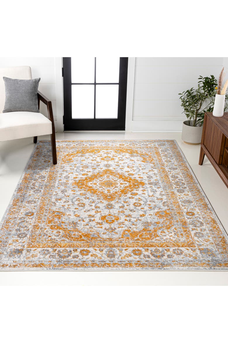 Indhira Ornate Medallion Persian Area Rug, Alternate, color, Orange/Cream