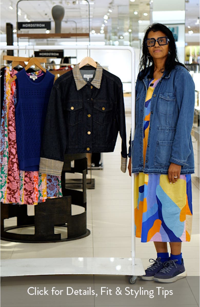 Harriet Contrast Print Denim Trucker Jacket, sales video thumbnail