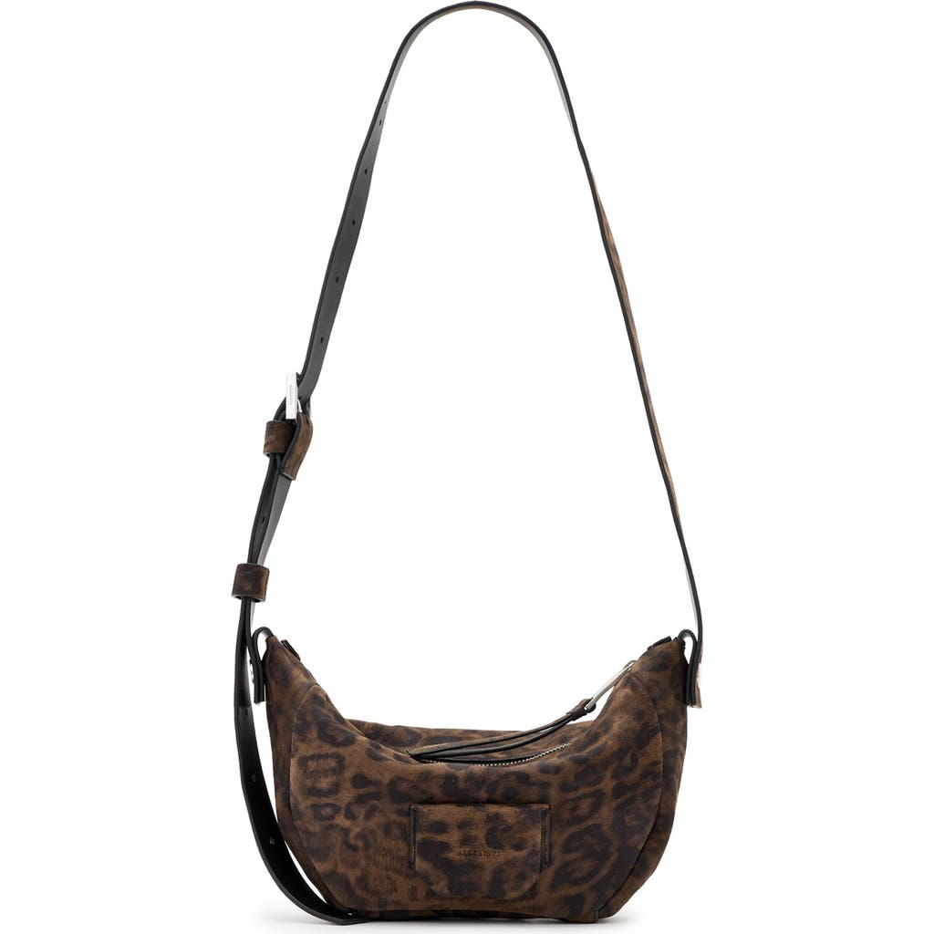 Allsaints Madea Leopard Suede Shoulder Bag In Brown