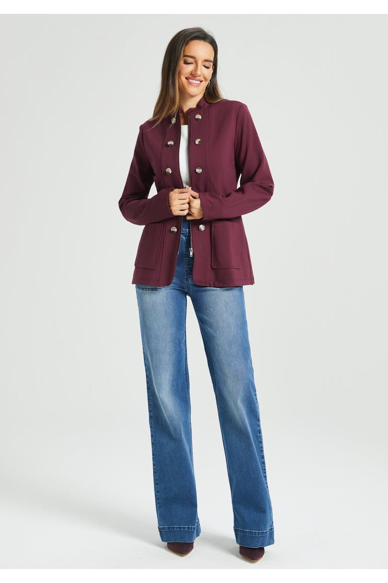 Military Zip Jacket Stretch Ponte, Alternate, color, Burgundy