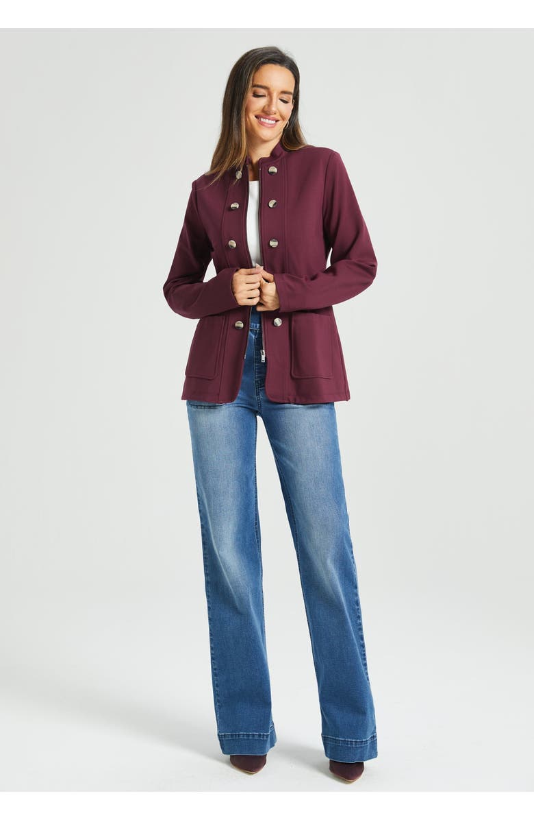 Betabrand Military Zip Jacket Stretch Ponte, Alternate, color, Burgundy