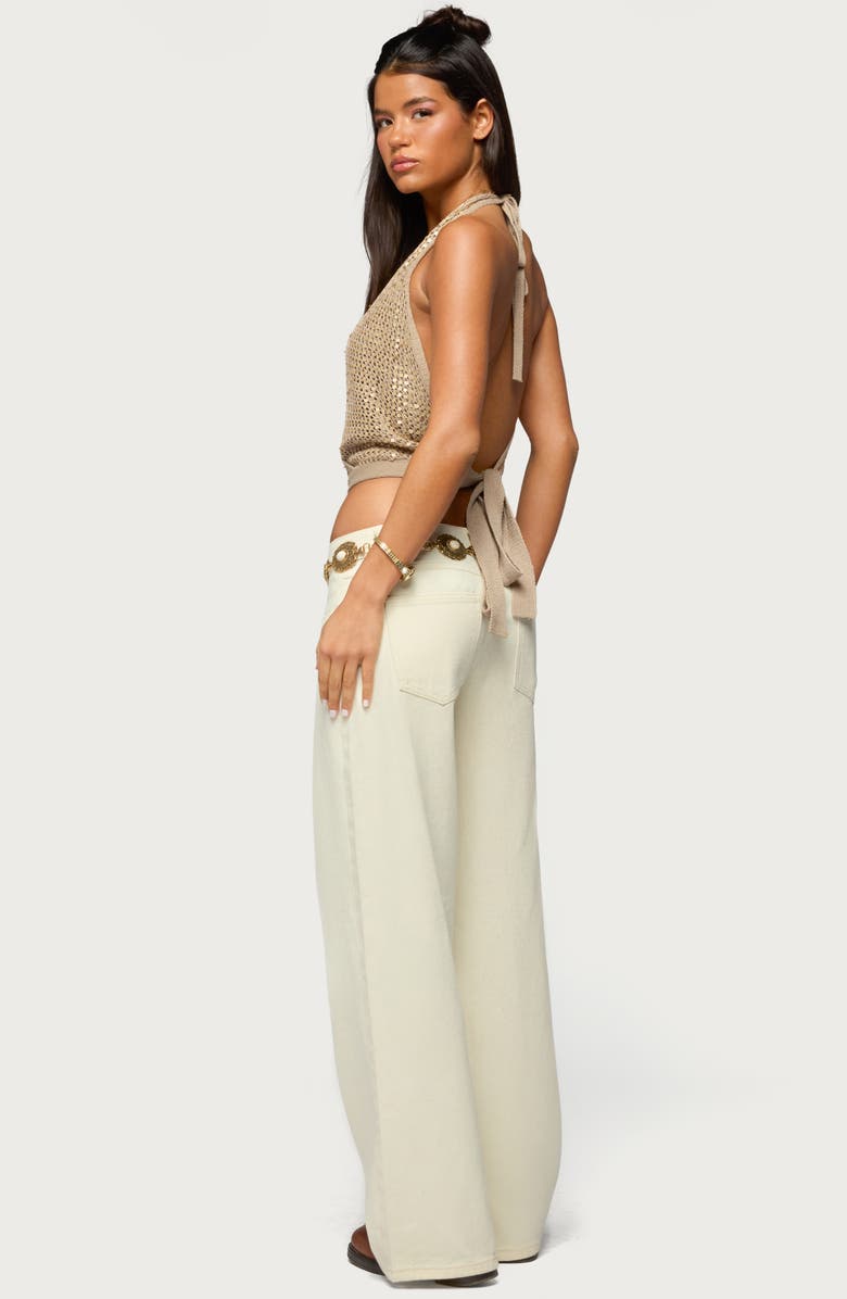 EDIKTED Sequin Crochet Halter Top, Alternate, color, Gold