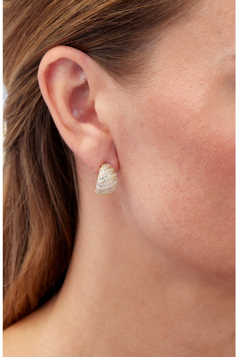 Domed Pavé Hoop Earrings, Alternate, color, YELLOW GOLD
