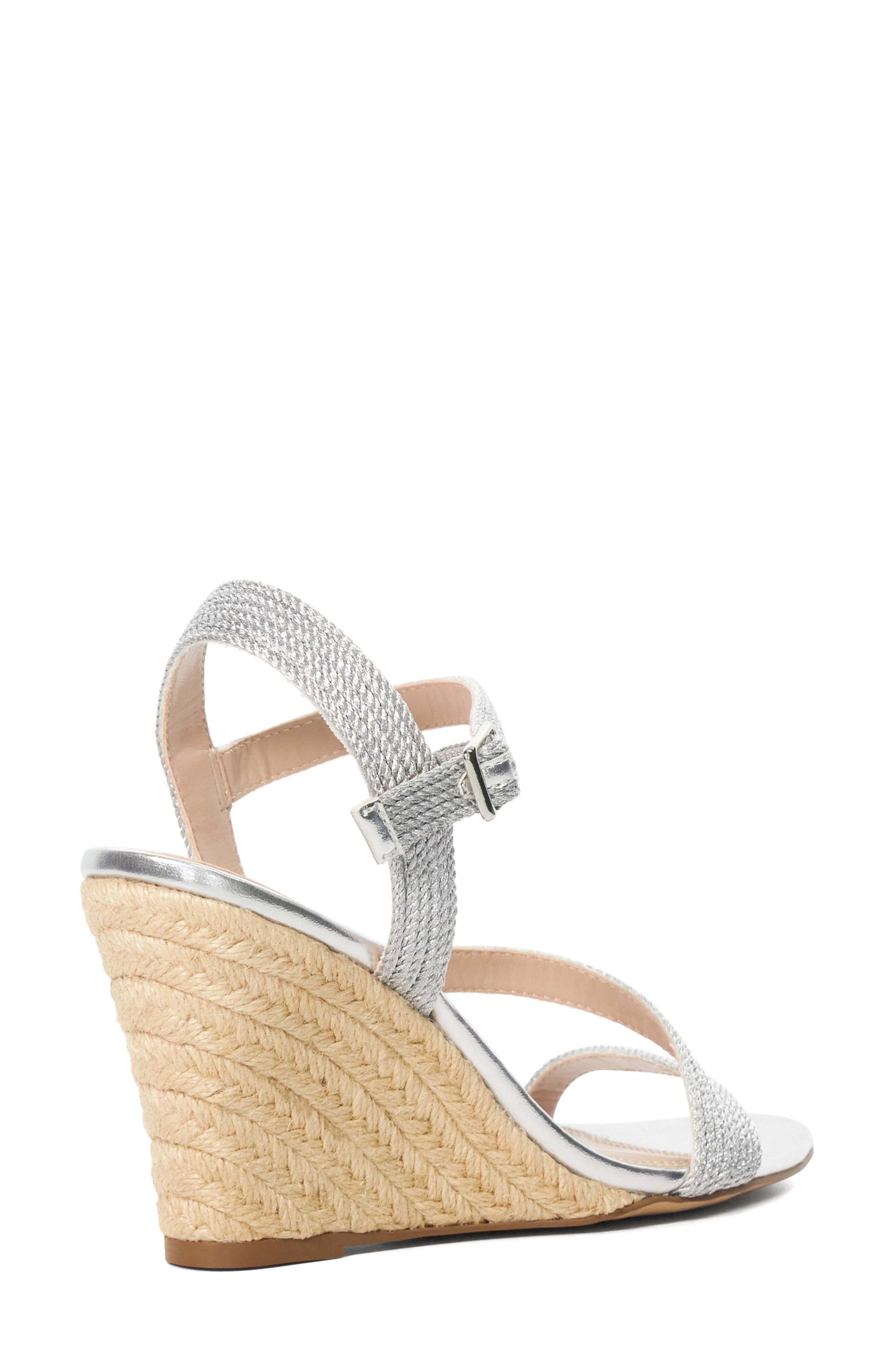 Dune London Kaias Espadrille Ankle Strap Wedge Sandal, Alternate, color, Silver