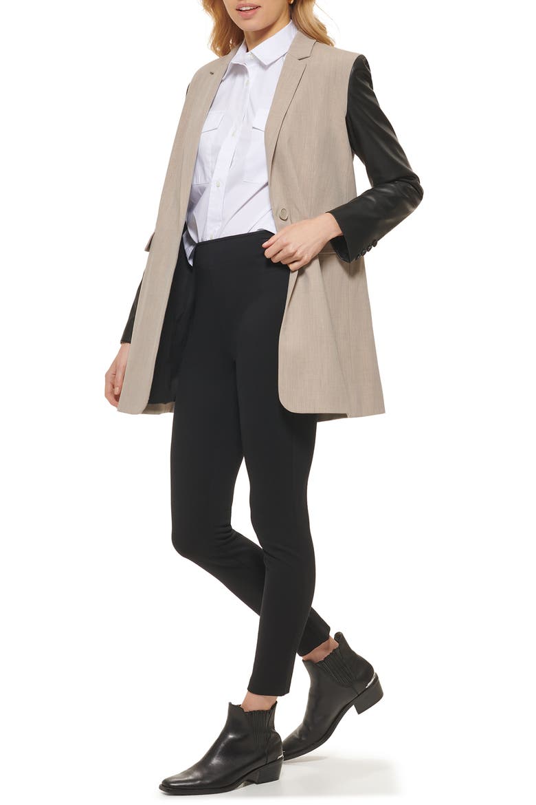 Mixed Media Faux Leather Sleeve Jacket, Alternate, color, CITY KHAKI/ BLACK