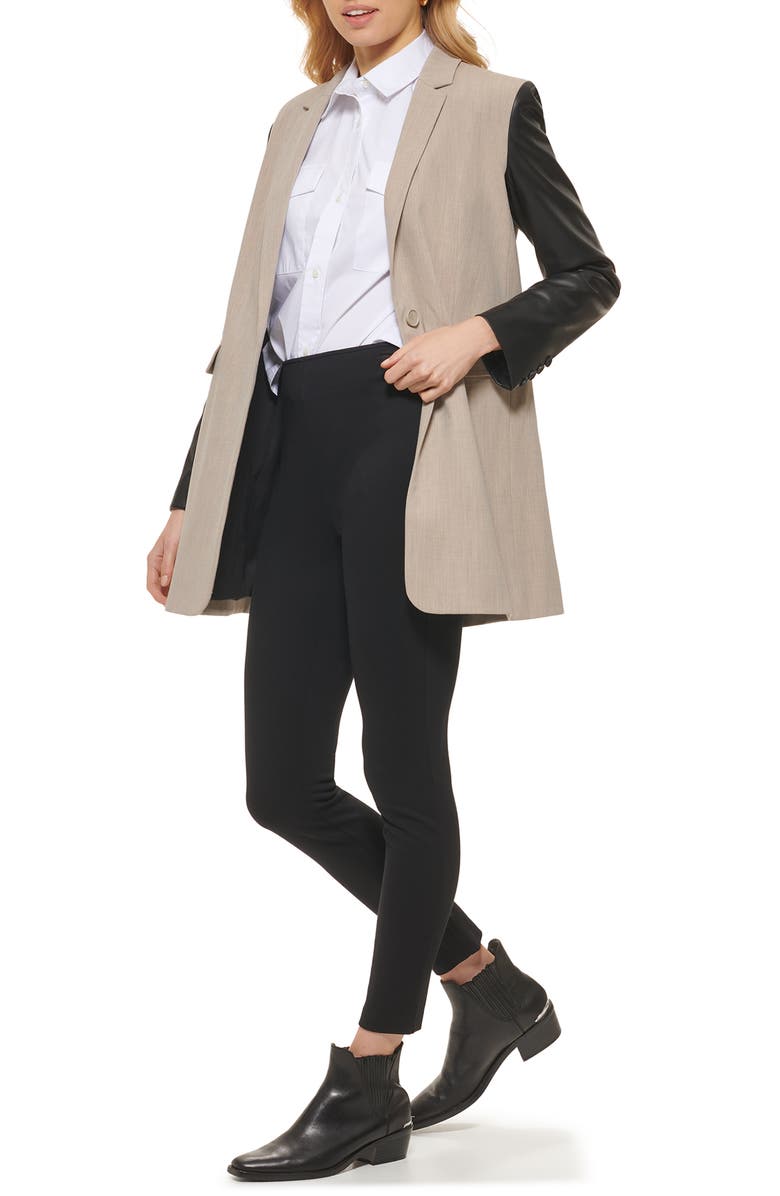 DKNY Mixed Media Faux Leather Sleeve Jacket, Alternate, color,