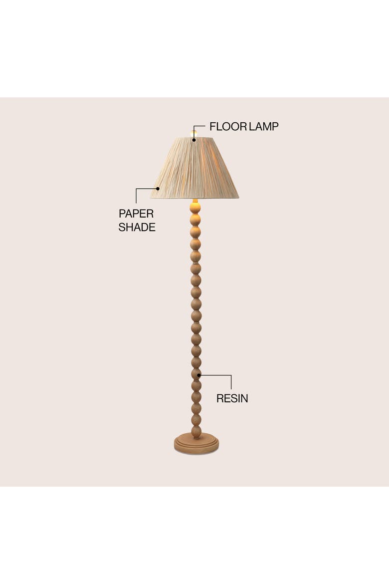 Wren 61.5" Modern Rustic Bobbin Pleated Paper Shade/Resin LED Floor Lamp, Alternate, color, Brown Wood Finish