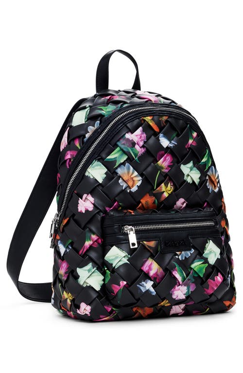 Desigual Mini Floral Woven Faux Leather Backpack