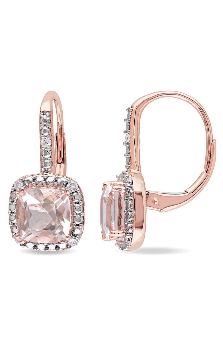 Julianna B. Morganite & Diamond Halo Earrings 10k Rose Gold, Main, color, 