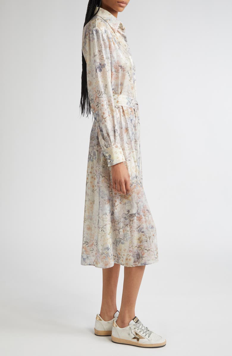 Golden Goose Journey Floral Long Sleeve Sequin Shirtdress, Alternate, color, Pastel Flowers