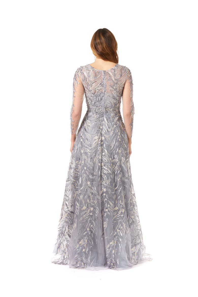 High Neck, Long Sleeve Ball Gown, Alternate, color, SteelBlue