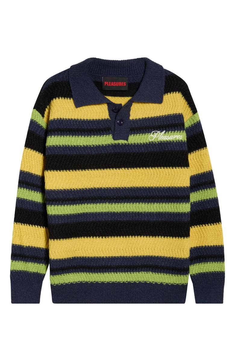 PLEASURES Cooper Stripe Long Sleeve Polo Sweater, Alternate, color, Yellow