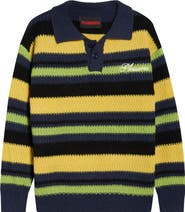 PLEASURES Cooper Stripe Long Sleeve Polo Sweater