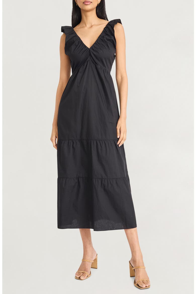 Tiered Midi Dress, Main, color, BLACK