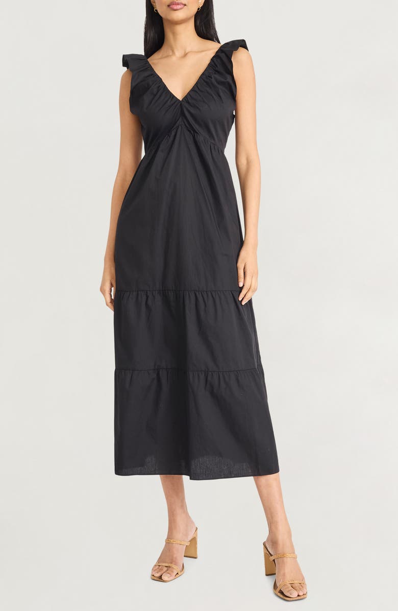 The Good Journey Tiered Midi Dress, Main, color, Black
