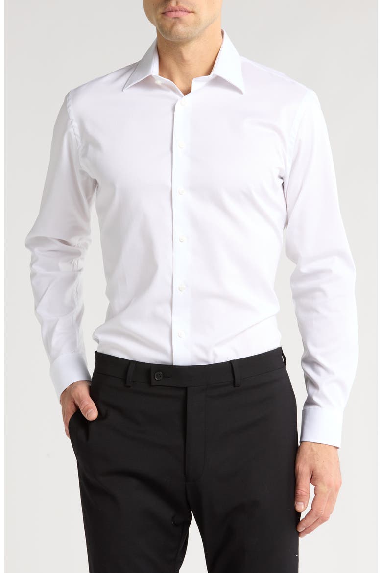 Premium Non-Iron Trim Fit Dress Shirt, Main, color, WHITE