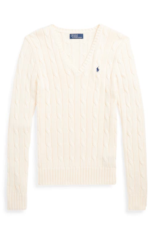 Polo Ralph Lauren Cable Cotton V-neck Sweater In Cream