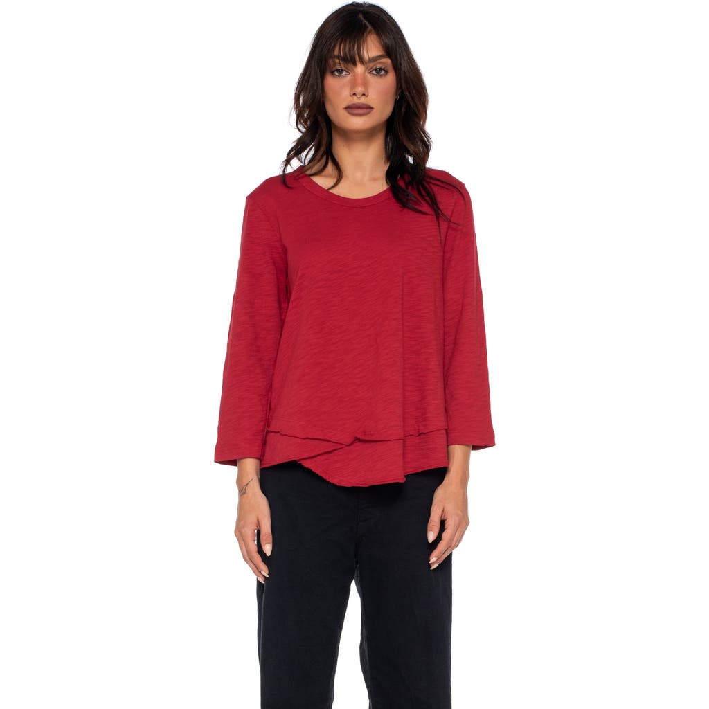 Wilt Clothing Shrunken Crew 3/4 Sleeve Mock Layer Tee In Red