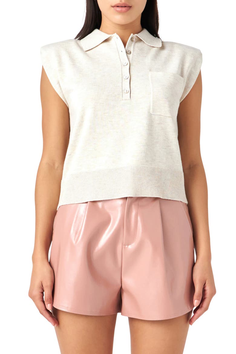 Crop Cap Sleeve Knit Polo, Main, color, CREAM
