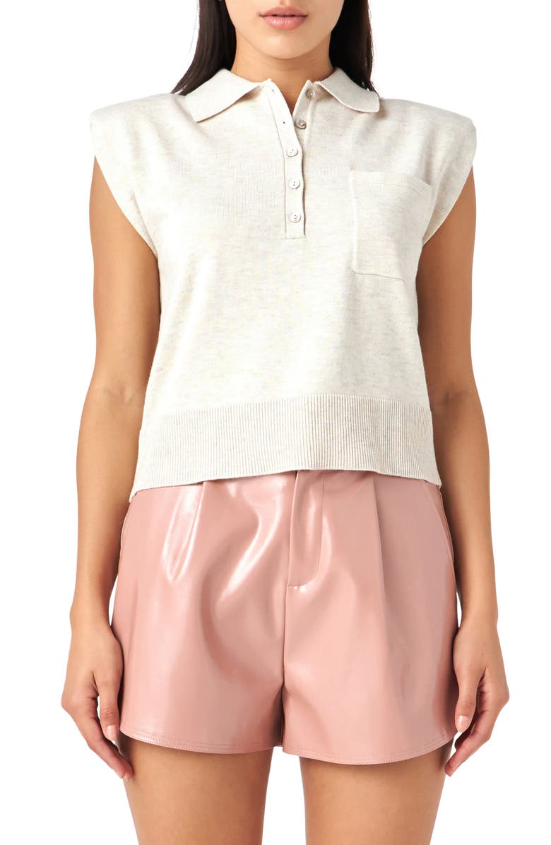 Grey Lab Crop Cap Sleeve Knit Polo, Main, color, Cream