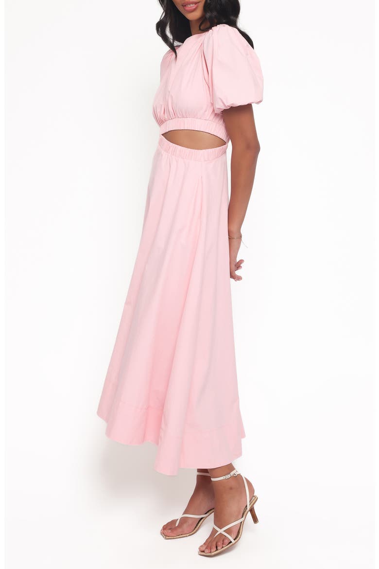 Aminah Puff Sleeve Cutout Midi Dress, Alternate, color, PINK