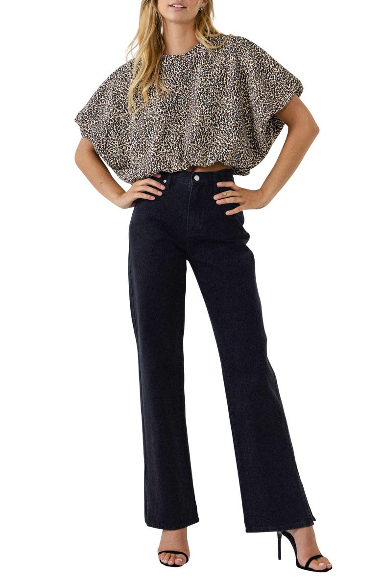 Grey Lab Animal Print Crop Dolman Top, Alternate, color, Ivory Multi