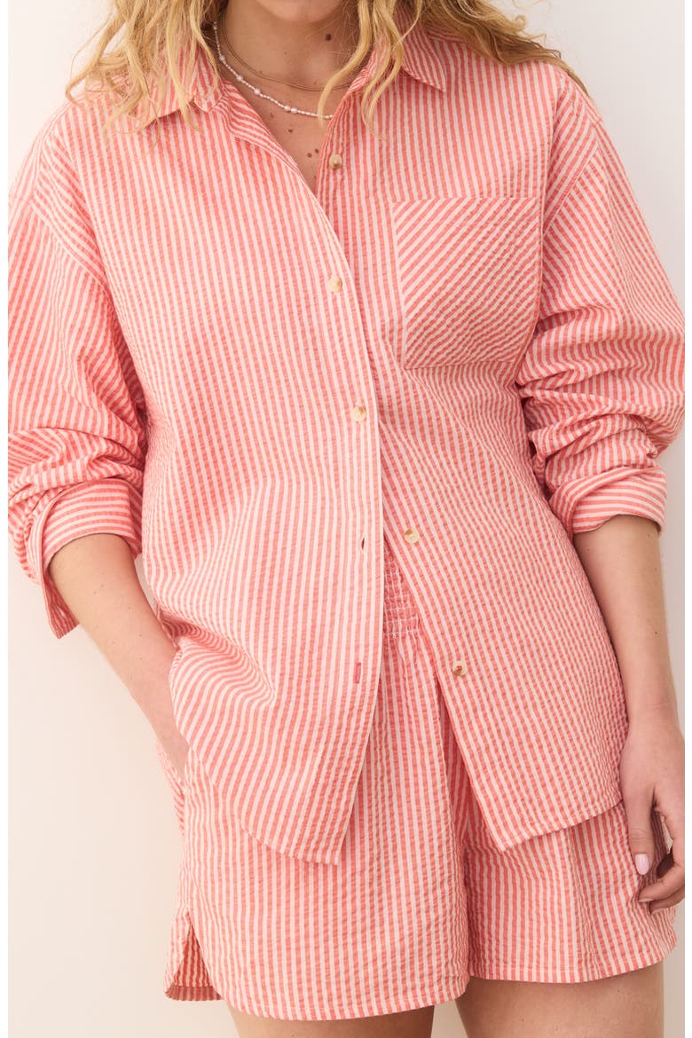 Gracey Seersucker Button-Up Shirt, Alternate, color, HIBISCUS/SAND STRIPE