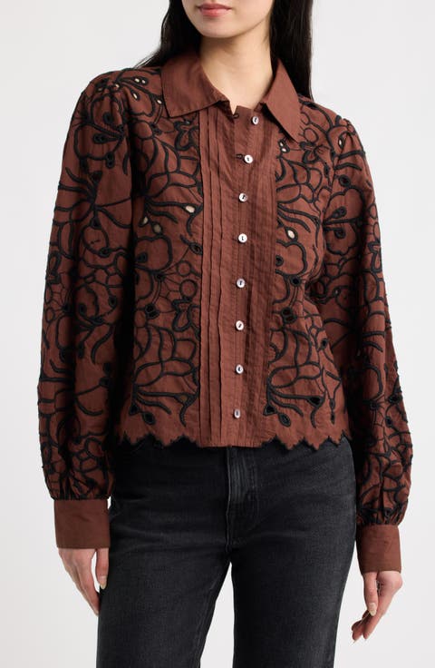 Abigail Long Sleeve Embroidered Top