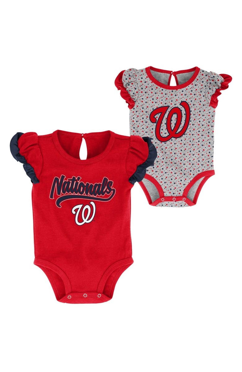 Outerstuff Newborn & Infant Red/Heathered Gray Washington Nationals Scream & Shout Two-Pack Bodysuit Set, Main, color, Red