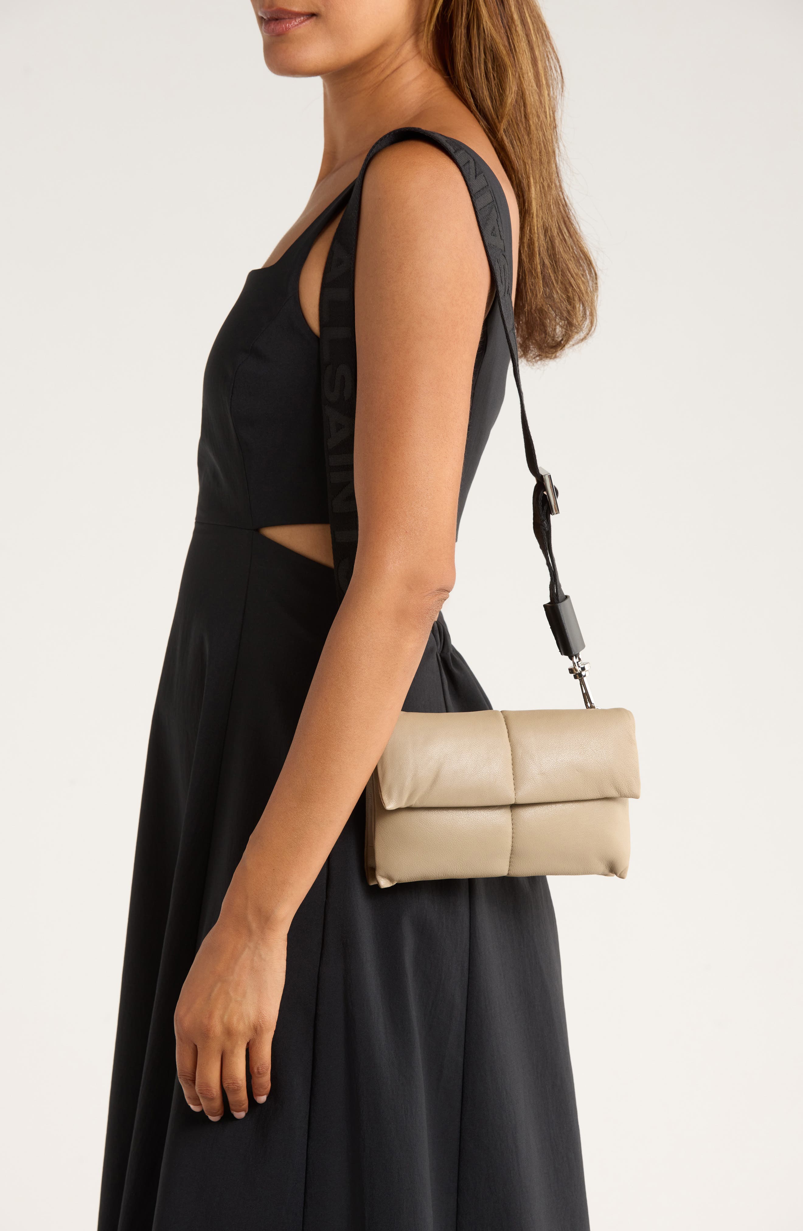 AllSaints Ezra Quilted Crossbody Bag, Alternate, color, Mink Grey