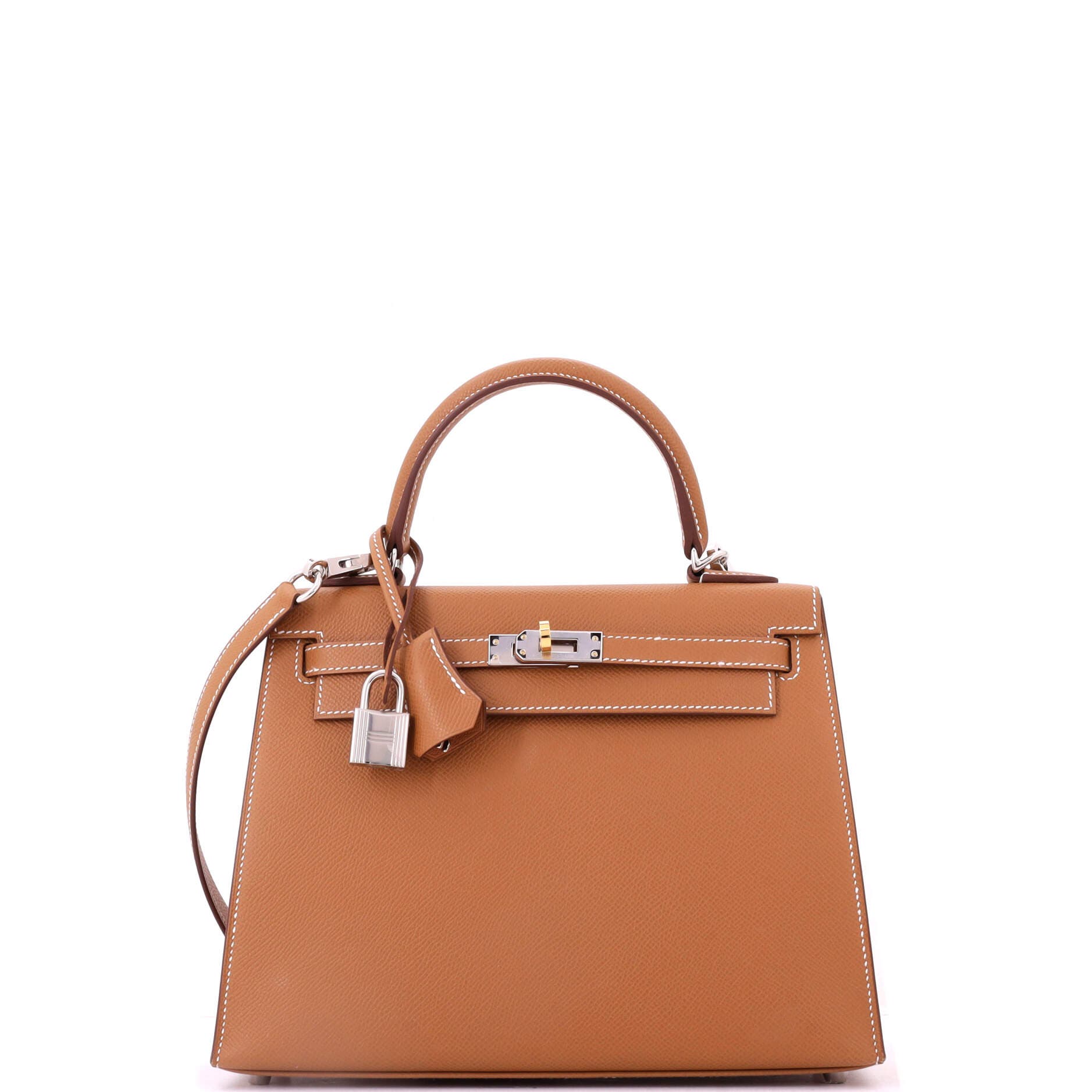 Kelly Handbag Brown Epsom with Electrum Hardware 25, Main, color, Metallic Gold