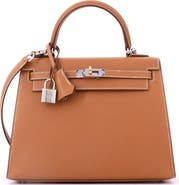 Pre-Owned Hermes Kelly Handbag Brown Epsom with Electrum Hardware 25