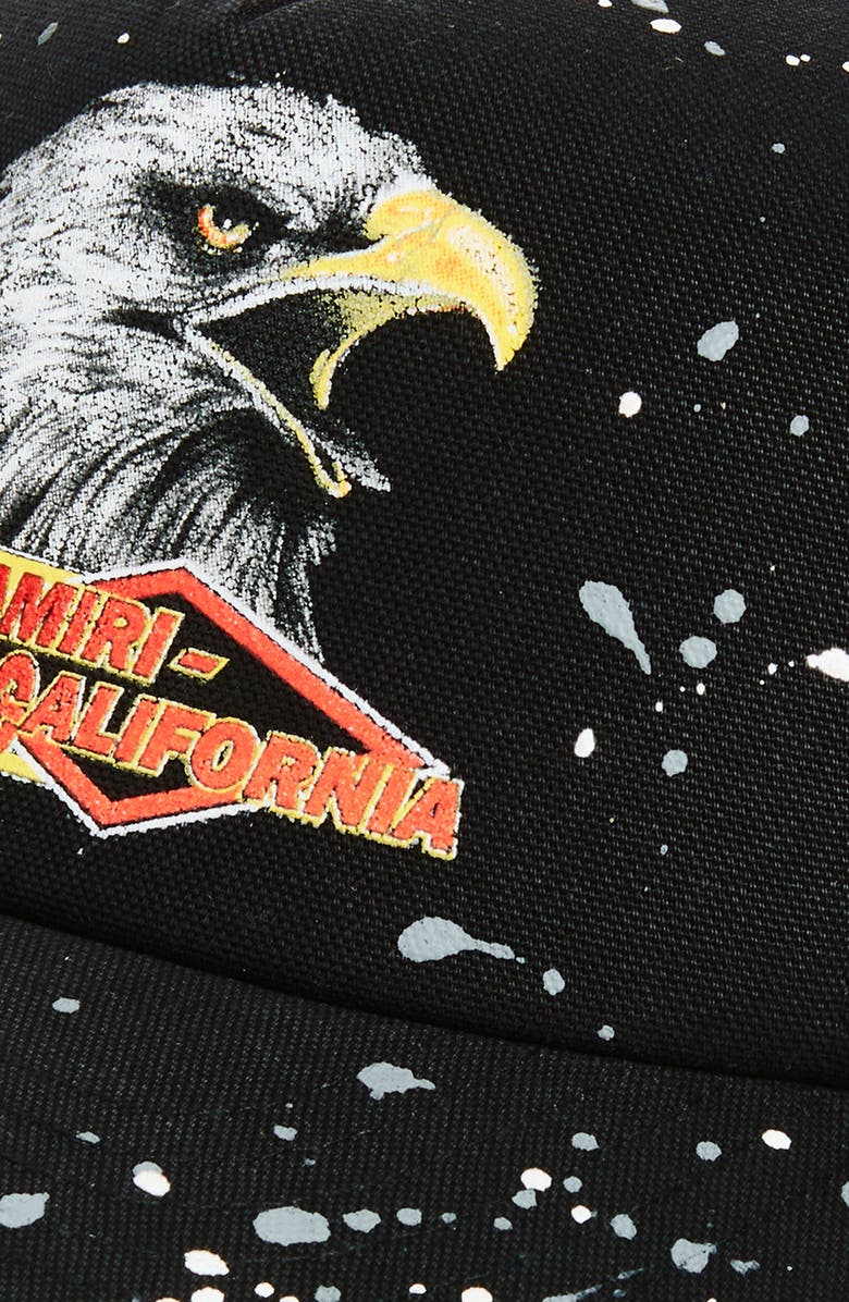 AMIRI Bleached Cotton Drill Trucker Hat, Alternate, color, Black