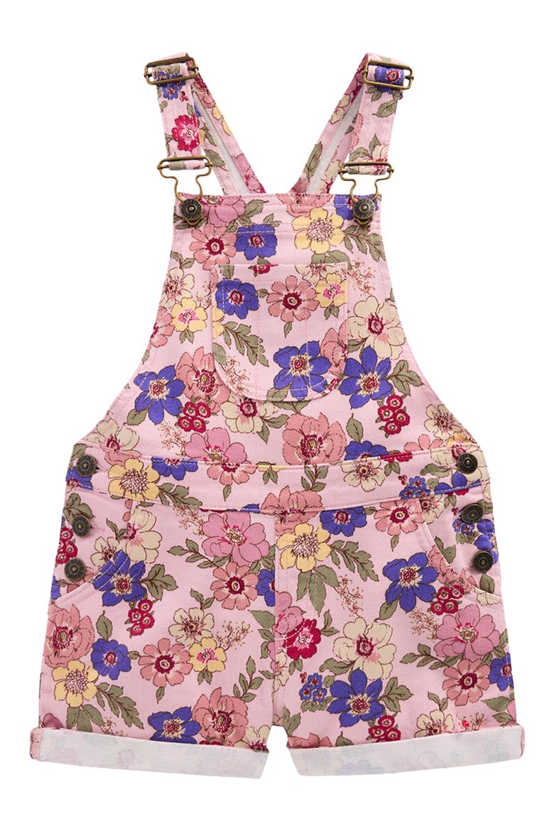 Kids' Floral Denim Shortalls, Main, color, PINK FLORAL BLOOM
