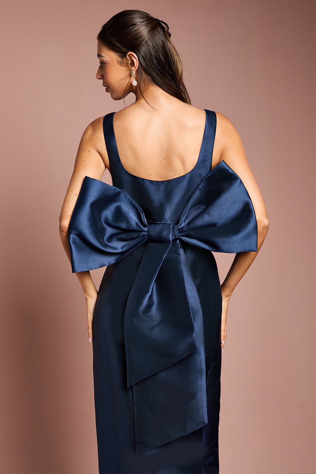 Twill Sleeveless Column Bow Back Dress - image 2