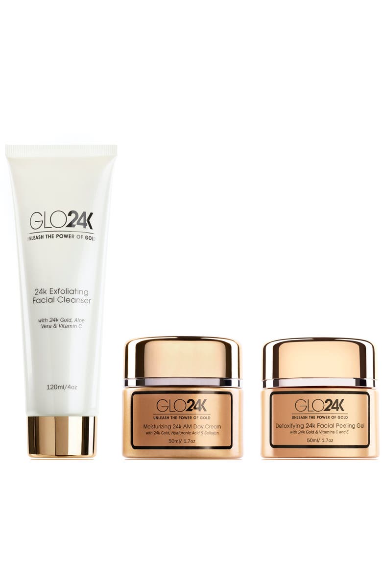 24k Gold Moisturizing Day Cream, Peeling Gel, Exfoliating Facial Cleanser Complete Set, Main, color, NA