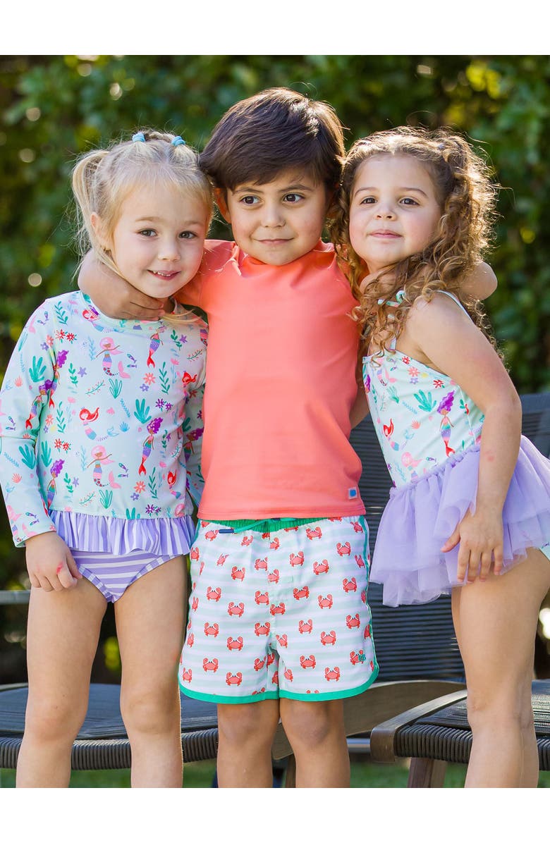 RuggedButts Boys UPF50+ Sun Protected Dolphin Hem Swim Trunks, Alternate, color, Crabby Cove