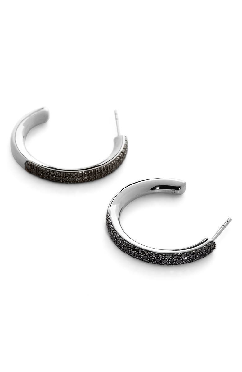 Monica Vinader Fiji Black Diamond Hoop Earrings, Main, color, Ss