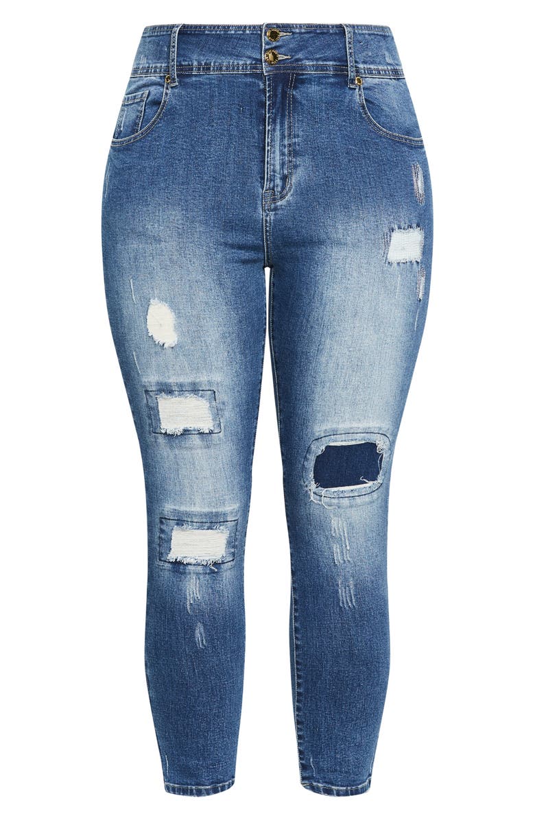 City Chic Patched Apple Skinny Jeans, Alternate, color, Denim Mid