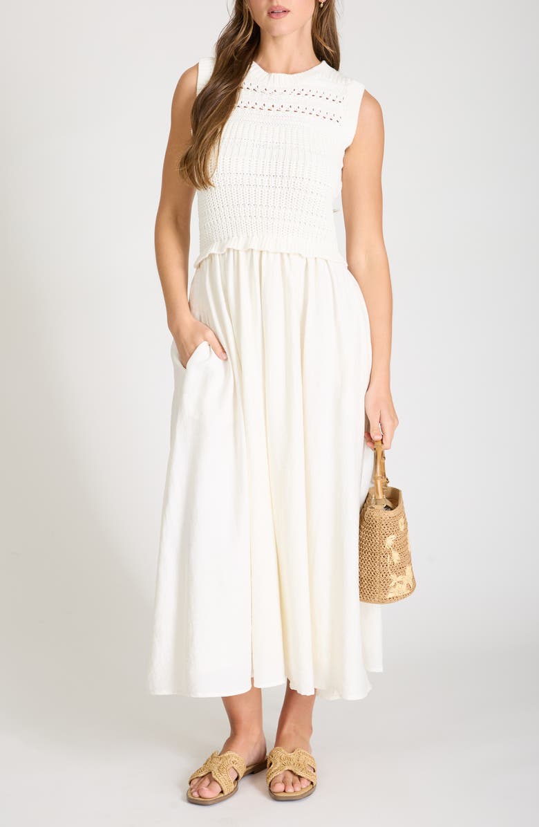 AUGUST SKY Mixed Media Maxi Dress, Main, color, Cream