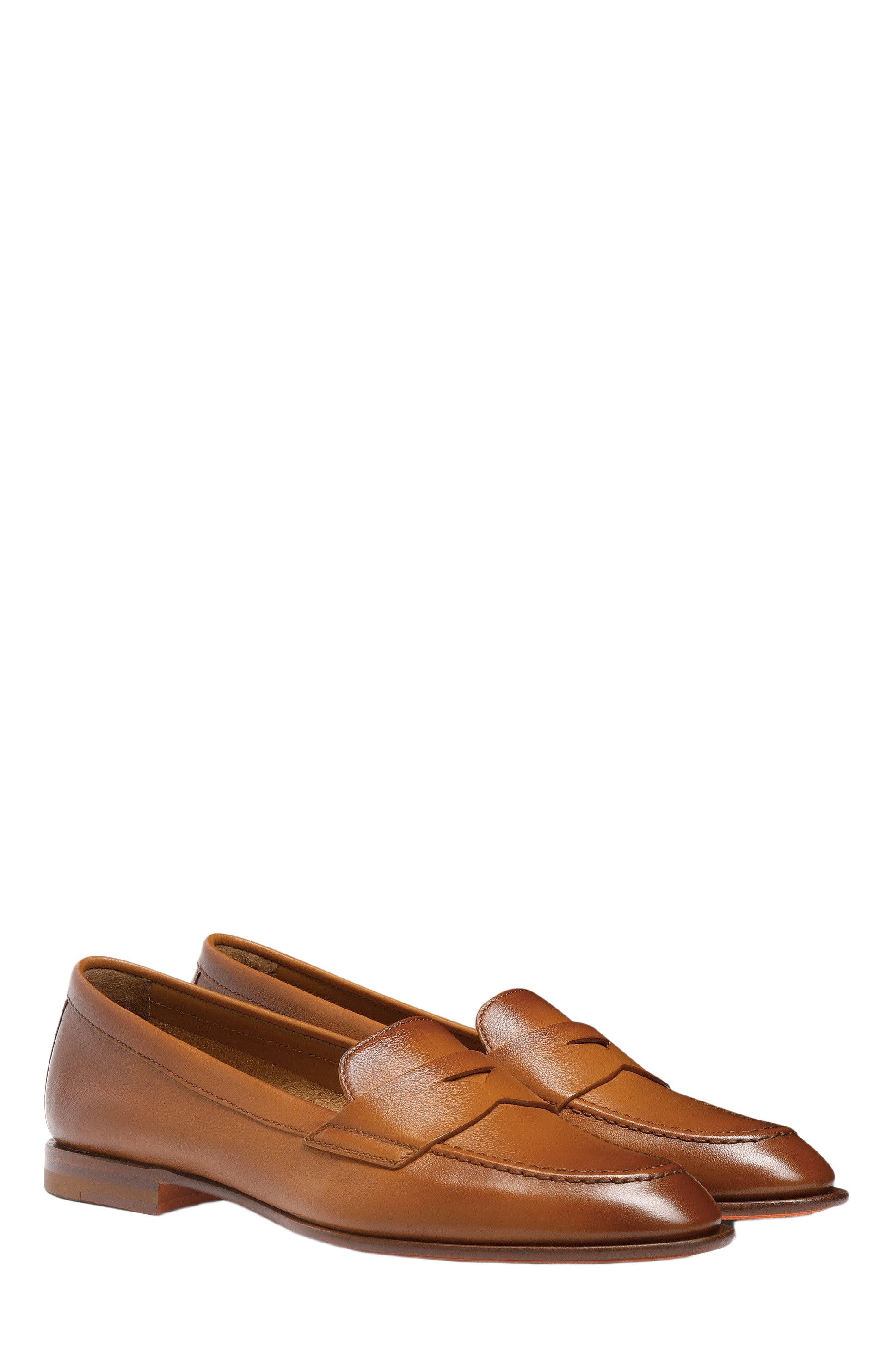 Santoni Leather Penny Loafer, Alternate, color, Brown