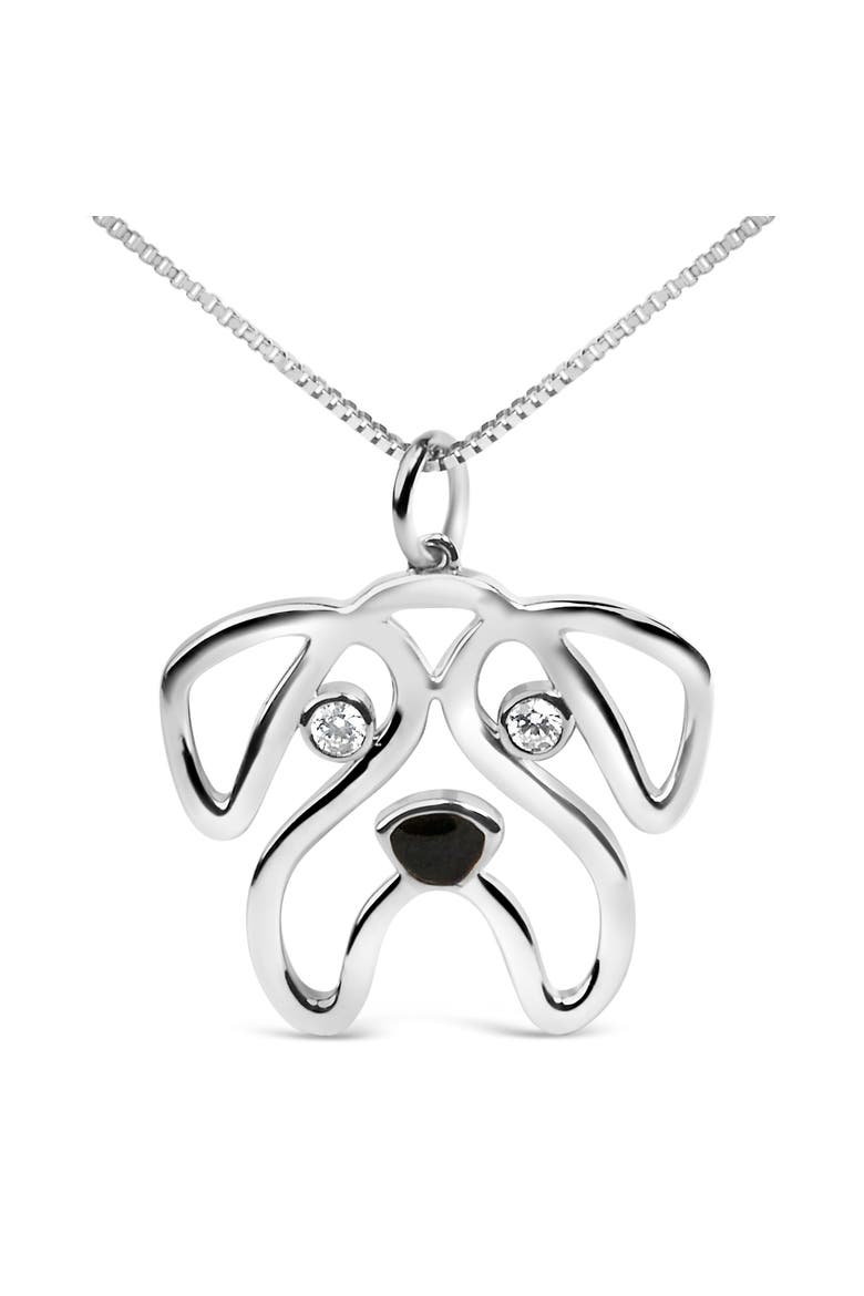 Silver Diamond Accent Pug Dog Pendant Necklace, Main, color, White