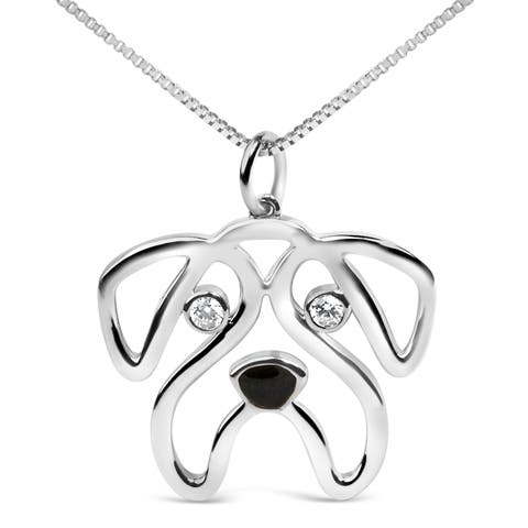 Silver Diamond Accent Pug Dog Pendant Necklace