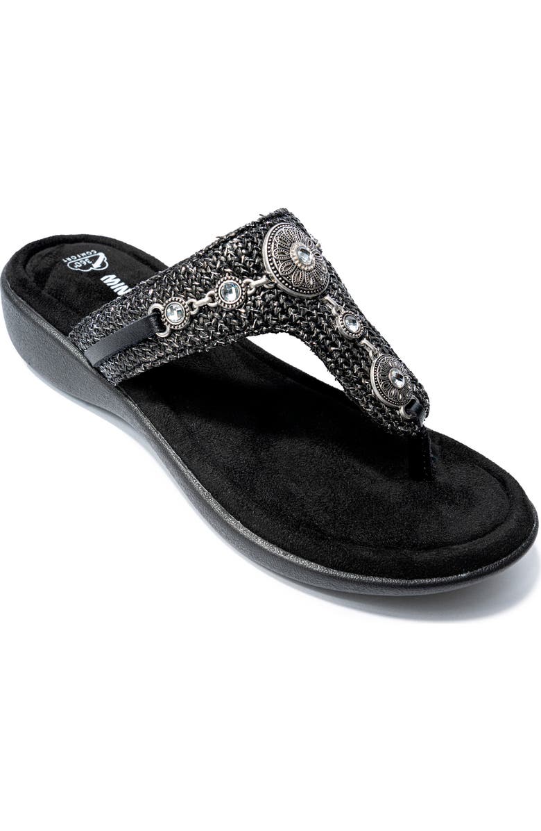 Minnetonka Brecca Flip Flop, Main, color, Black Metallic