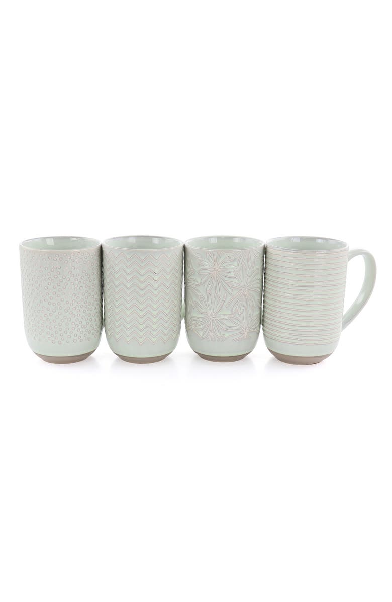 Laurie Gates Madrina 4 Piece 19 Ounce Stoneware Assorted Designs Mug Set, Alternate, color, Mint