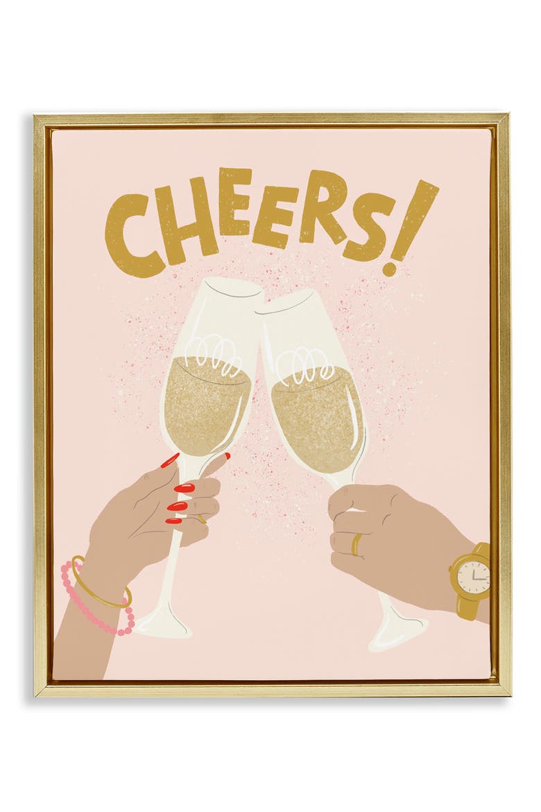 Celebration Cheers Drinks Framed Canvas Wall Art, Main, color, BEIGE