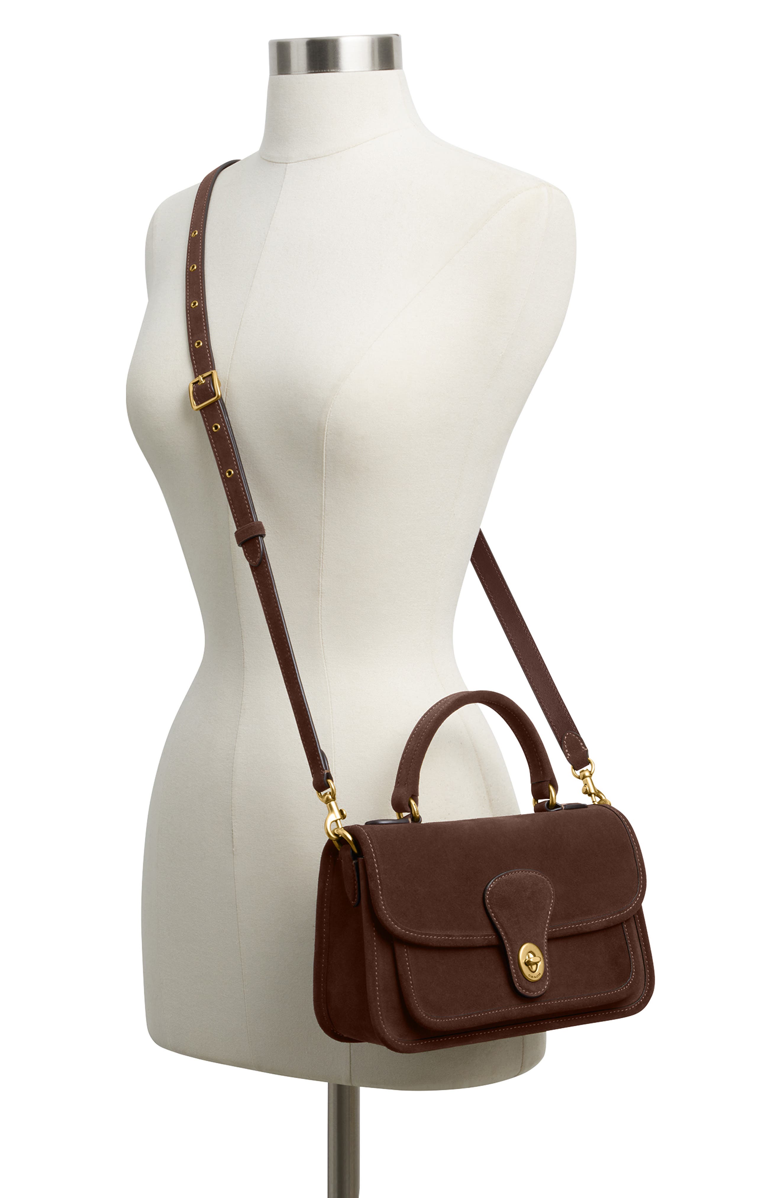 Metropolitan 24 Suede Leather Bag, Alternate, color, B4/ DARK CHOCOLATE