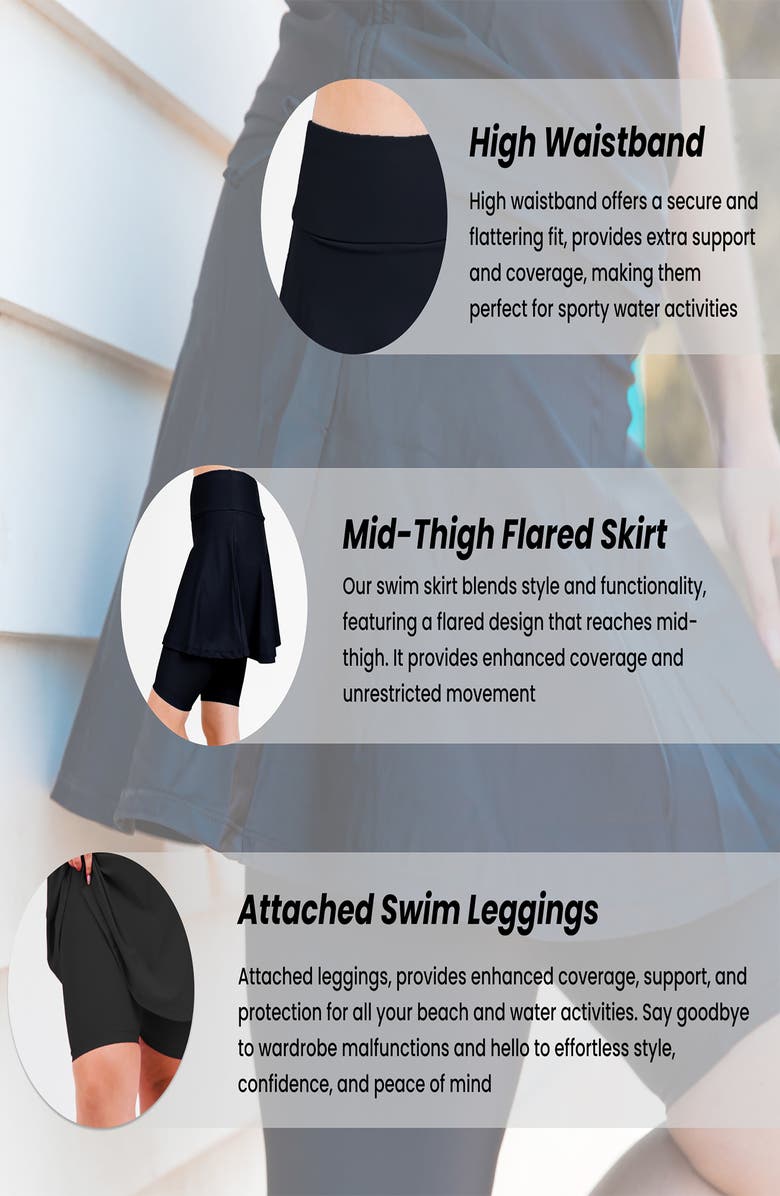 Calypsa Plus Size Midi Swim Skort With Bike Shorts, Alternate, color, Black