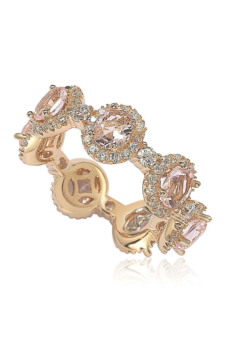 SUZY LEVIAN Rose-Tone Sterling Silver Prong Set CZ & Pave Halo Station Eternity Band Ring, Main, color, Pink