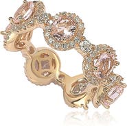 SUZY LEVIAN Rose-Tone Sterling Silver Prong Set CZ & Pave Halo Station Eternity Band Ring